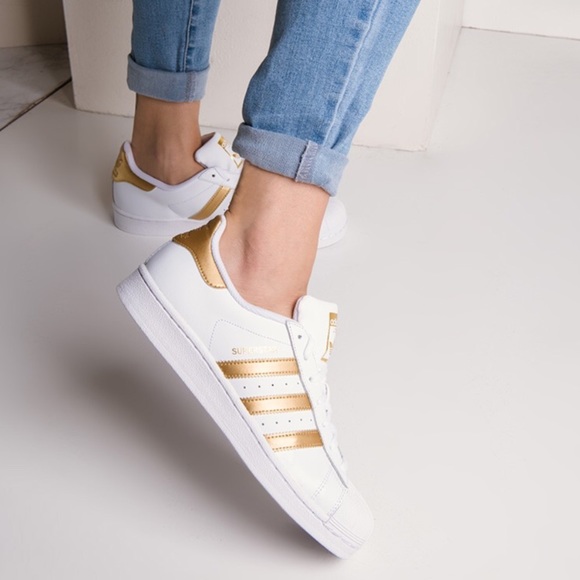 women's white and gold adidas